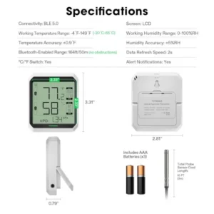Alternative view of VIVOSUN AEROLAB BLUETOOTH HYGROMETER THERMOMETER AND EXTERNAL SENSOR